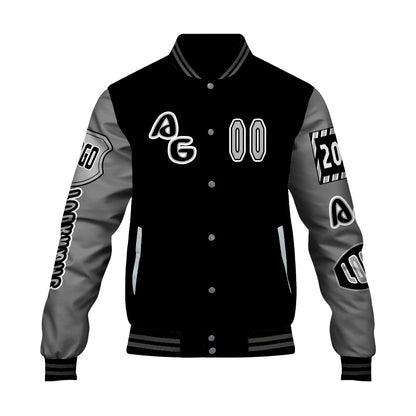 Custom Black Grey Letterman Varsity Jacket Personalized Embroidery Printing
