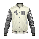 Custom White Grey Letterman Varsity Jacket Personalized Embroidery Printing