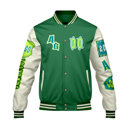 Custom Green Cyan Letterman Varsity Jacket Personalized Embroidery Printing