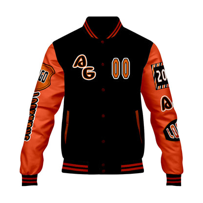 Custom Black Orange Letterman Varsity Jacket Personalized Embroidery Printing