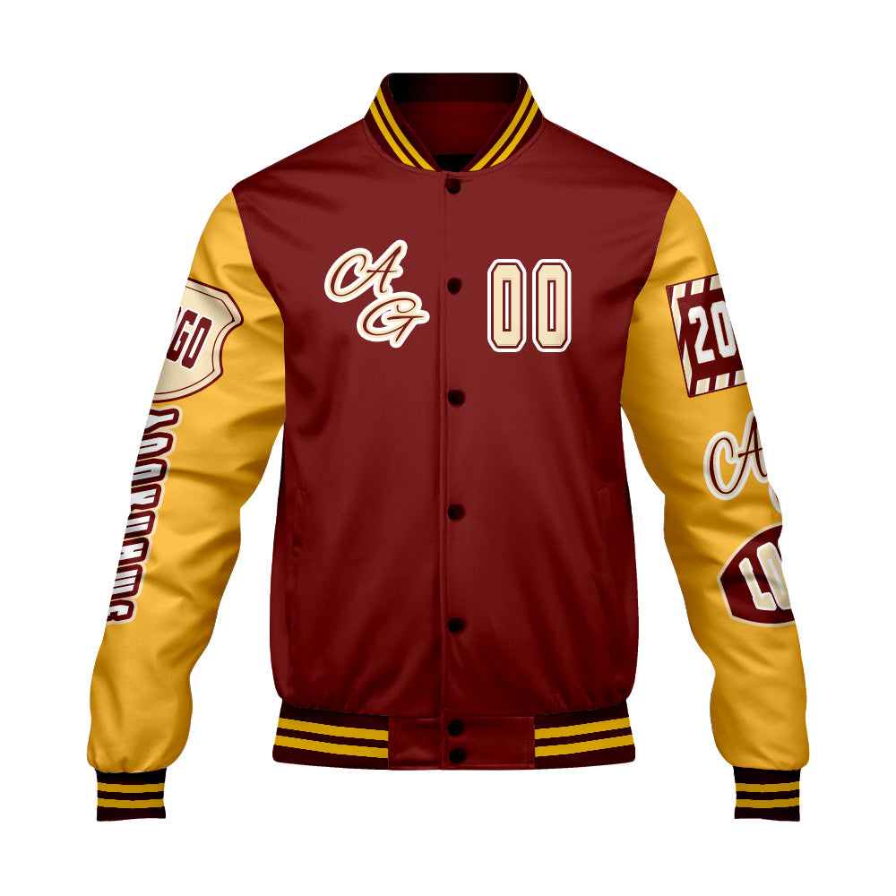 Custom Red Yellow Letterman Varsity Jacket Personalized Embroidery Printing