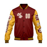 Custom Red Yellow Letterman Varsity Jacket Personalized Embroidery Printing