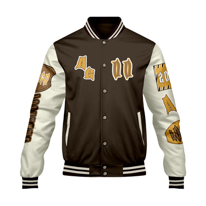 Custom Brown Yellow Letterman Varsity Jacket Personalized Embroidery Printing