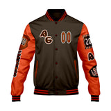 Custom Brown Orange Letterman Varsity Jacket Personalized Embroidery Printing