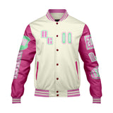 Custom Pink Green Letterman Varsity Jacket Personalized Embroidery Printing