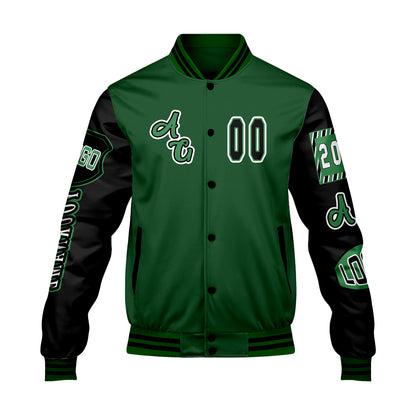 Custom Green Black Letterman Varsity Jacket Personalized Embroidery Printing