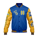 Custom Blue Yellow Letterman Varsity Jacket Personalized Embroidery Printing
