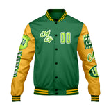 Custom Green Yellow Letterman Varsity Jacket Personalized Embroidery Printing