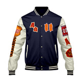 Custom Navy Orange Letterman Varsity Jacket Personalized Embroidery Printing