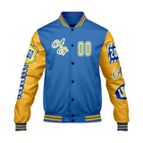 Custom Blue Yellow Letterman Varsity Jacket Personalized Embroidery Printing