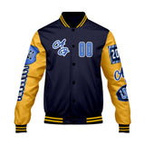 Custom Navy Yellow Letterman Varsity Jacket Personalized Embroidery Printing