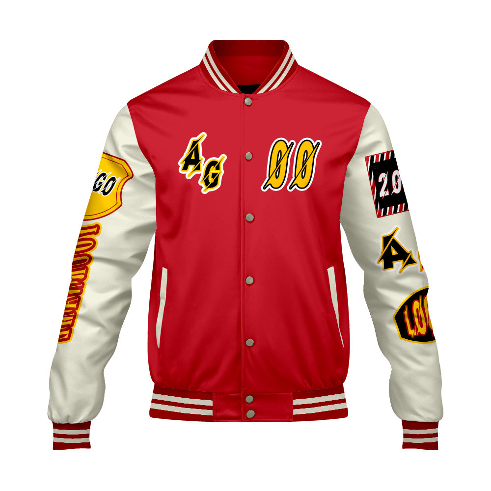 Custom Red Yellow Letterman Varsity Jacket Personalized Embroidery Printing