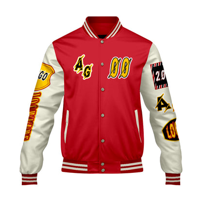 Custom Red Yellow Letterman Varsity Jacket Personalized Embroidery Printing