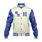 Custom White Blue Purple Letterman Varsity Jacket Personalized Embroidery Printing