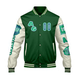Custom Green White Letterman Varsity Jacket Personalized Embroidery Printing