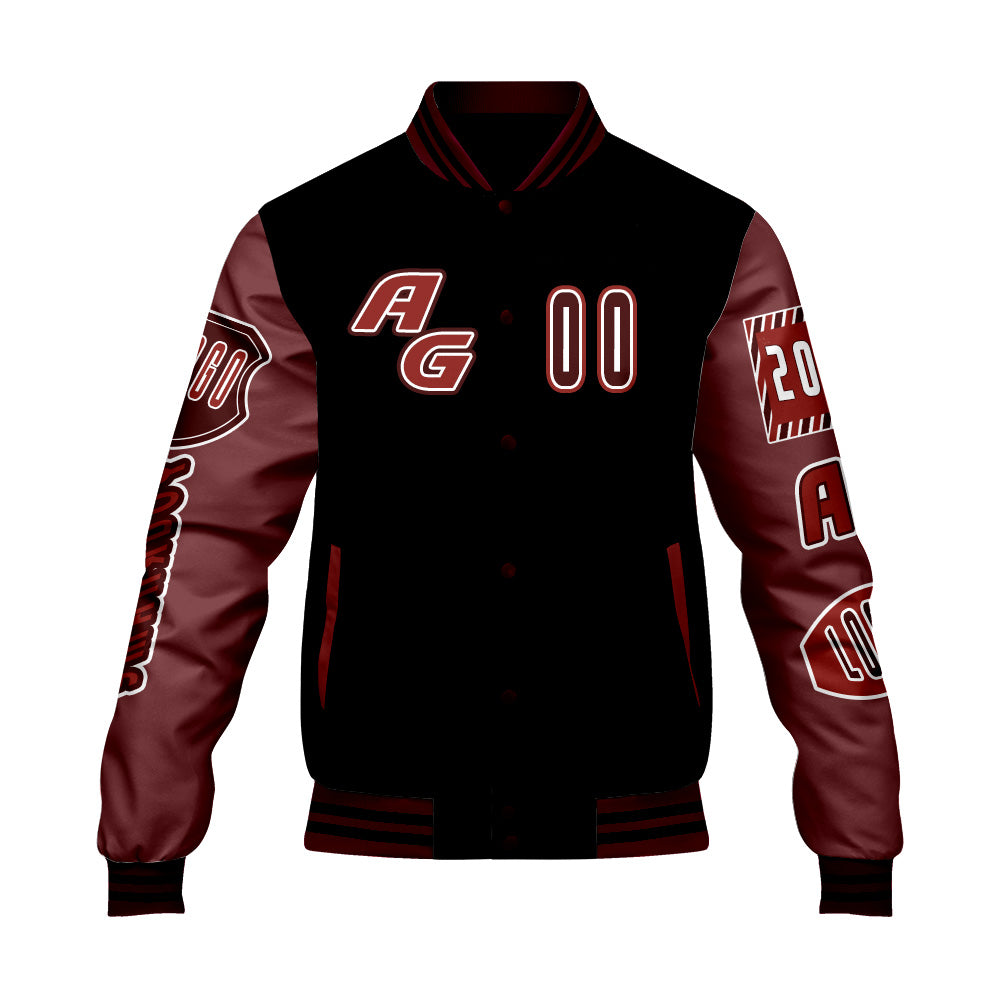 Custom Black Red Letterman Varsity Jacket Personalized Embroidery Printing