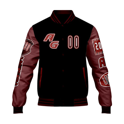 Custom Black Red Letterman Varsity Jacket Personalized Embroidery Printing