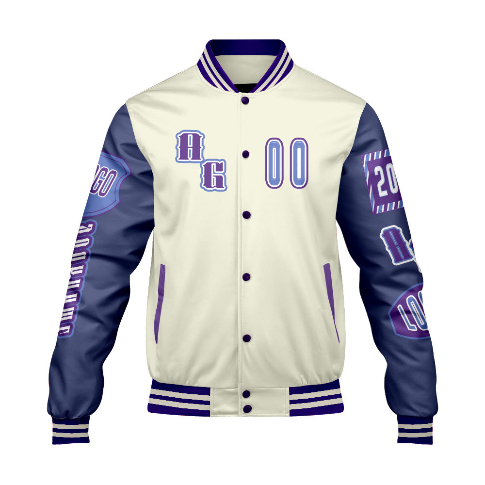 Custom Purple Blue Letterman Varsity Jacket Personalized Embroidery Printing