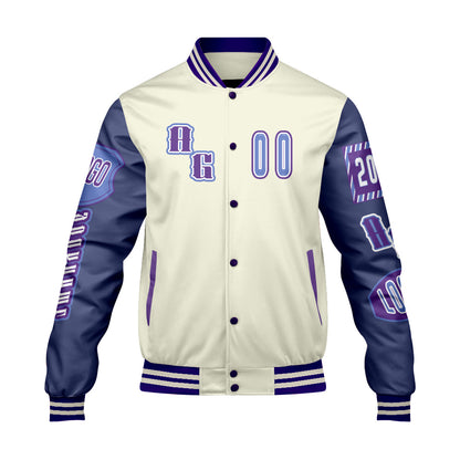 Custom Purple Blue Letterman Varsity Jacket Personalized Embroidery Printing