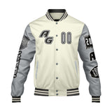 Custom Grey White Letterman Varsity Jacket Personalized Embroidery Printing