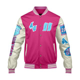 Custom Pink Blue Letterman Varsity Jacket Personalized Embroidery Printing