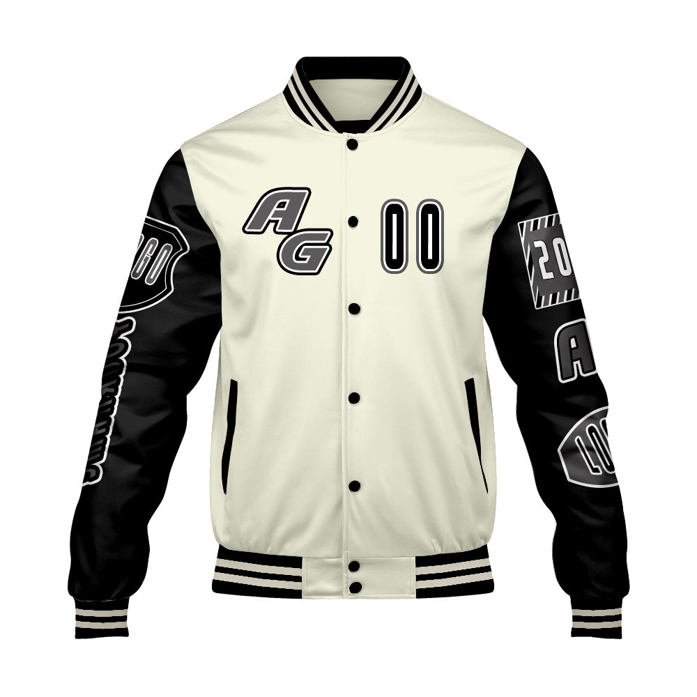 Custom Black White Letterman Varsity Jacket Personalized Embroidery Printing