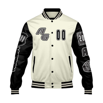Custom Black White Letterman Varsity Jacket Personalized Embroidery Printing