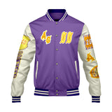 Custom Purple Yellow Letterman Varsity Jacket Personalized Embroidery Printing