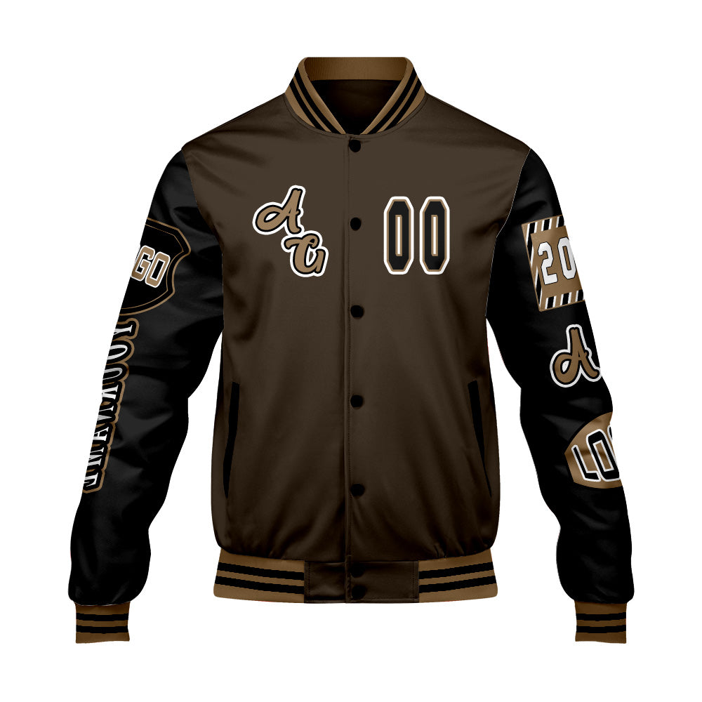 Custom Brown Black Letterman Varsity Jacket Personalized Embroidery Printing