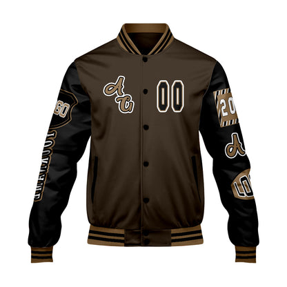 Custom Brown Black Letterman Varsity Jacket Personalized Embroidery Printing