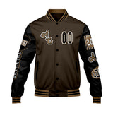 Custom Brown Black Letterman Varsity Jacket Personalized Embroidery Printing