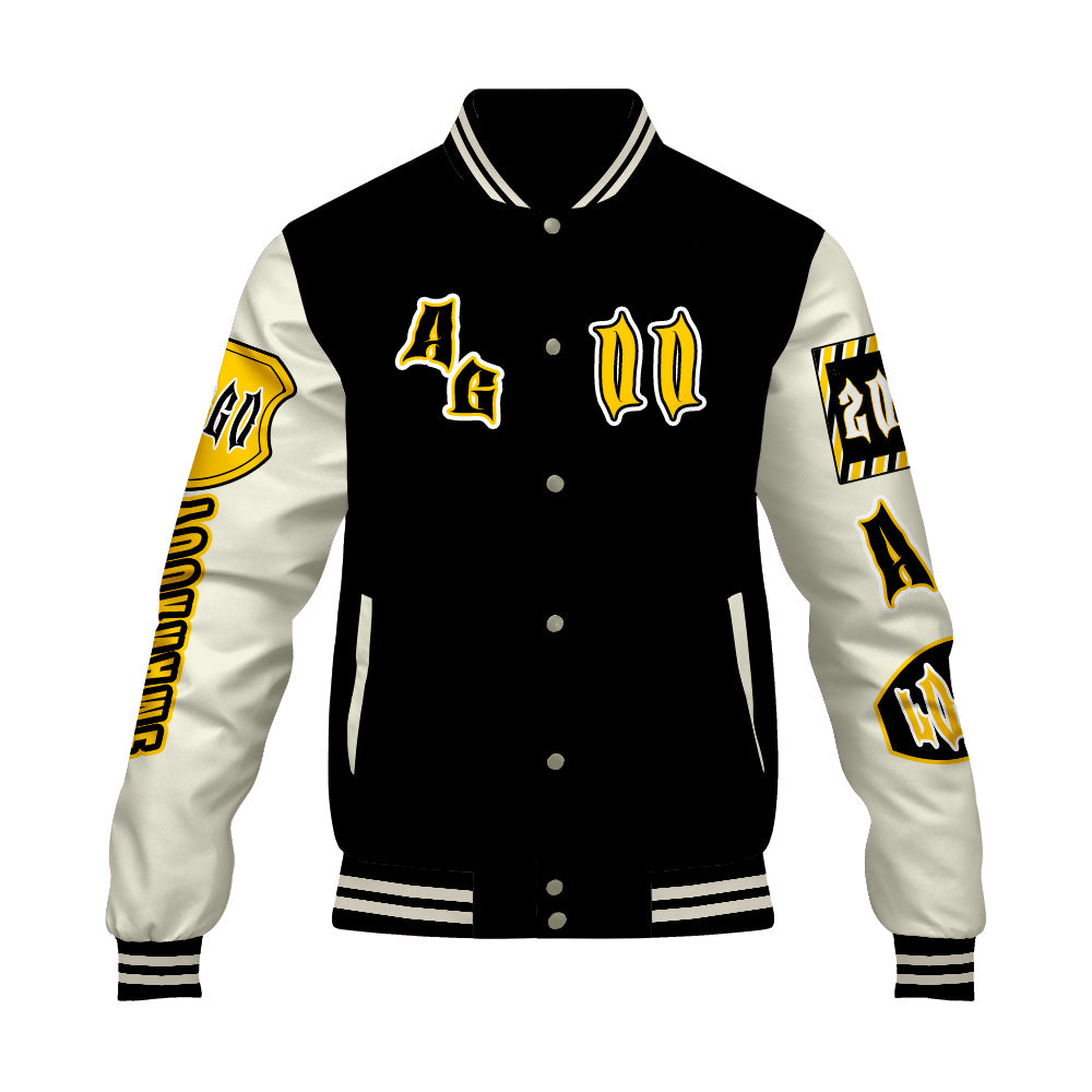 Custom Black Yellow Letterman Varsity Jacket Personalized Embroidery Printing