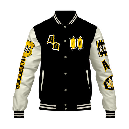 Custom Black Yellow Letterman Varsity Jacket Personalized Embroidery Printing