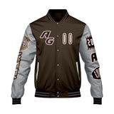 Custom Brown Grey Letterman Varsity Jacket Personalized Embroidery Printing