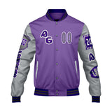 Custom Purple Grey Letterman Varsity Jacket Personalized Embroidery Printing