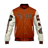 Custom Orange Green Letterman Varsity Jacket Personalized Embroidery Printing