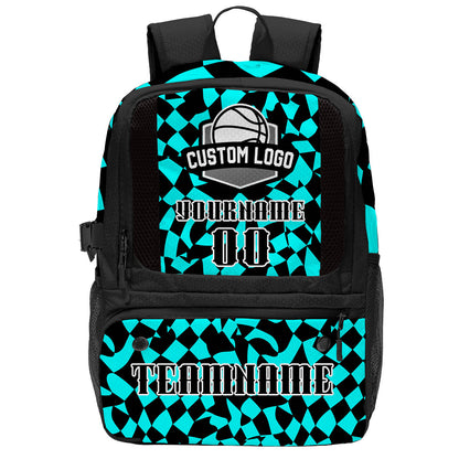 Custom Cyan Black Basketball Soccer Backpack Personalized Player Names Numbers Team Logo #BB-0919-0011