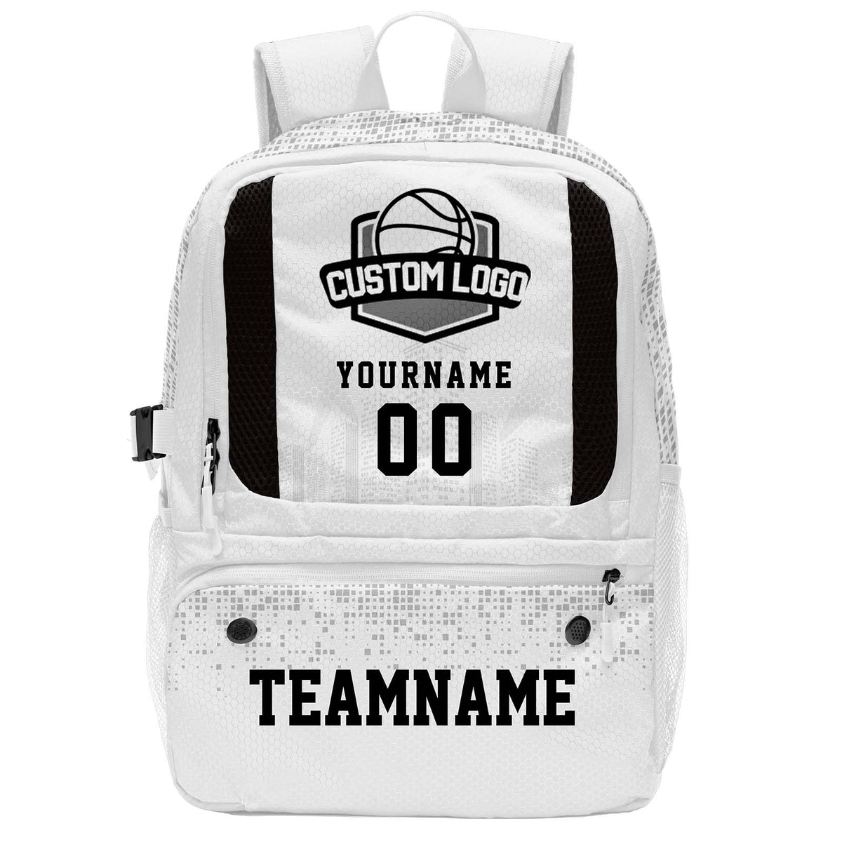 Custom White Basketball Soccer Backpack Personalized Player Names - Numbers & Team Logo #150-BP-0914-0023