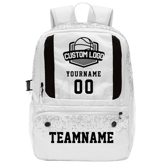 Custom White Basketball Soccer Backpack Personalized Player Names - Numbers & Team Logo #150-BP-0914-0023