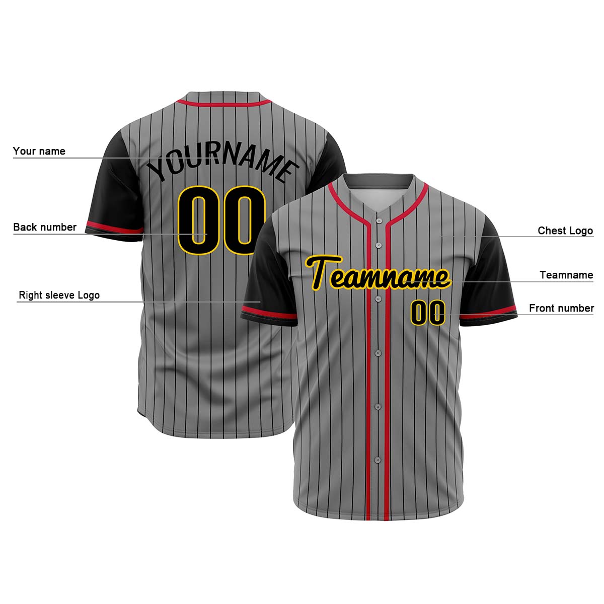 Custom Gray Black Hip Hop Baseball Jersey Stitched Printed - Personalized Name Number Shirts #BB-0919-0059