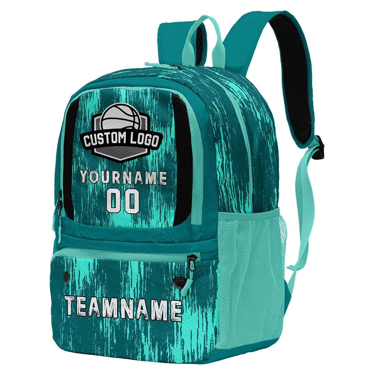 Custom Cyan Blue Basketball Soccer Backpack Personalized Player Names Numbers Team Logo #BB-0919-0010
