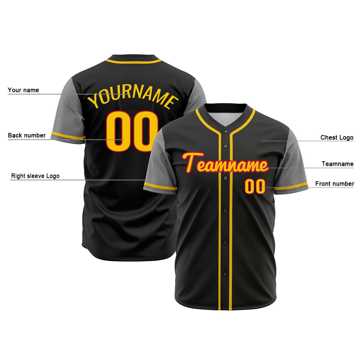 Custom Black Gray Hip Hop Baseball Jersey Stitched Printed - Personalized Name Number Shirts #BB-0919-0042