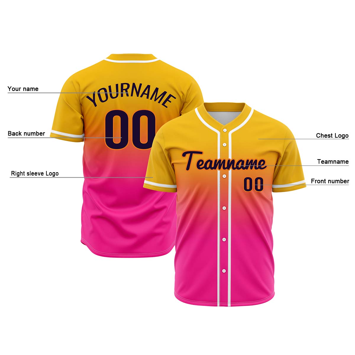 Custom Yellow Pink Hip Hop Baseball Jersey Stitched Printed - Personalized Name Number Shirts #BB-0919-0098