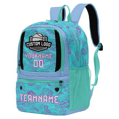 Custom Cyan Purple Blue Basketball Soccer Backpack Personalized Player Names Numbers Team Logo #BB-0919-0013