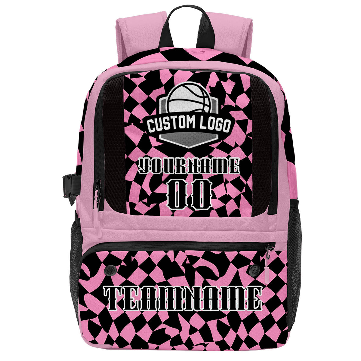 Custom Pink Black Basketball Soccer Backpack Personalized Player Names Numbers Team Logo #BB-0919-0027