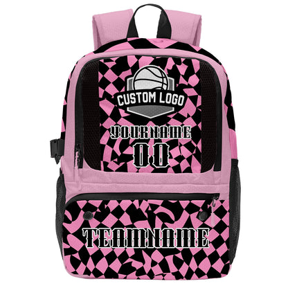 Custom Pink Black Basketball Soccer Backpack Personalized Player Names Numbers Team Logo #BB-0919-0027