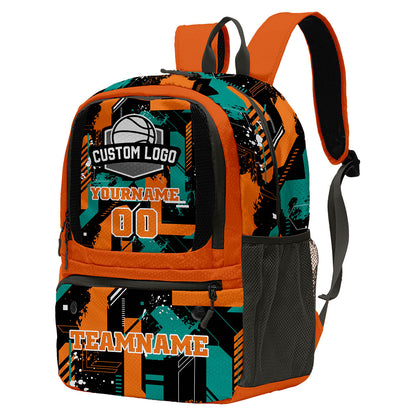 Custom Orange Black Cyan Basketball Soccer Backpack Personalized Player Names Numbers Team Logo #BB-0919-0024