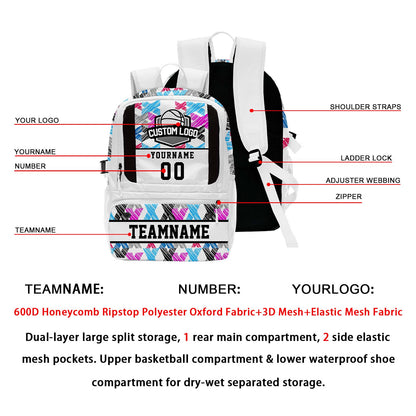 Custom White Basketball Soccer Backpack Personalized Player Names - Numbers & Team Logo #150-BP-0914-0026