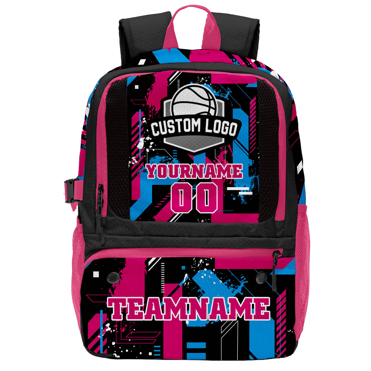 Custom Black Rose Red Blue Basketball Soccer Backpack Personalized Player Names Numbers Team Logo #BB-0919-0003