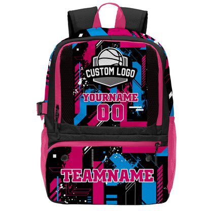 Custom Black Rose Red Blue Basketball Soccer Backpack Personalized Player Names Numbers Team Logo #BB-0919-0003